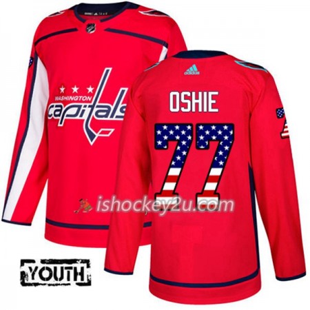 Børn NHL Washington Capitals Trøje T.J. Oshie 77 Adidas 2017-2018 Rød USA Flag Fashion Authentic